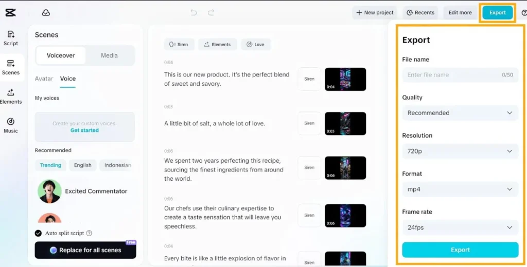 Capcut PC video Export